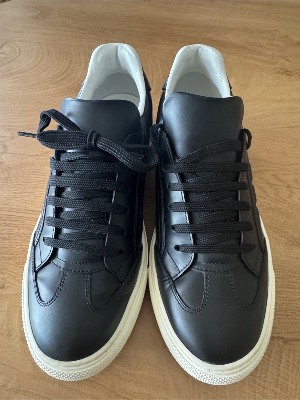 Salvatore Ferragamo Black Leather Sneakers with White Accented Sole